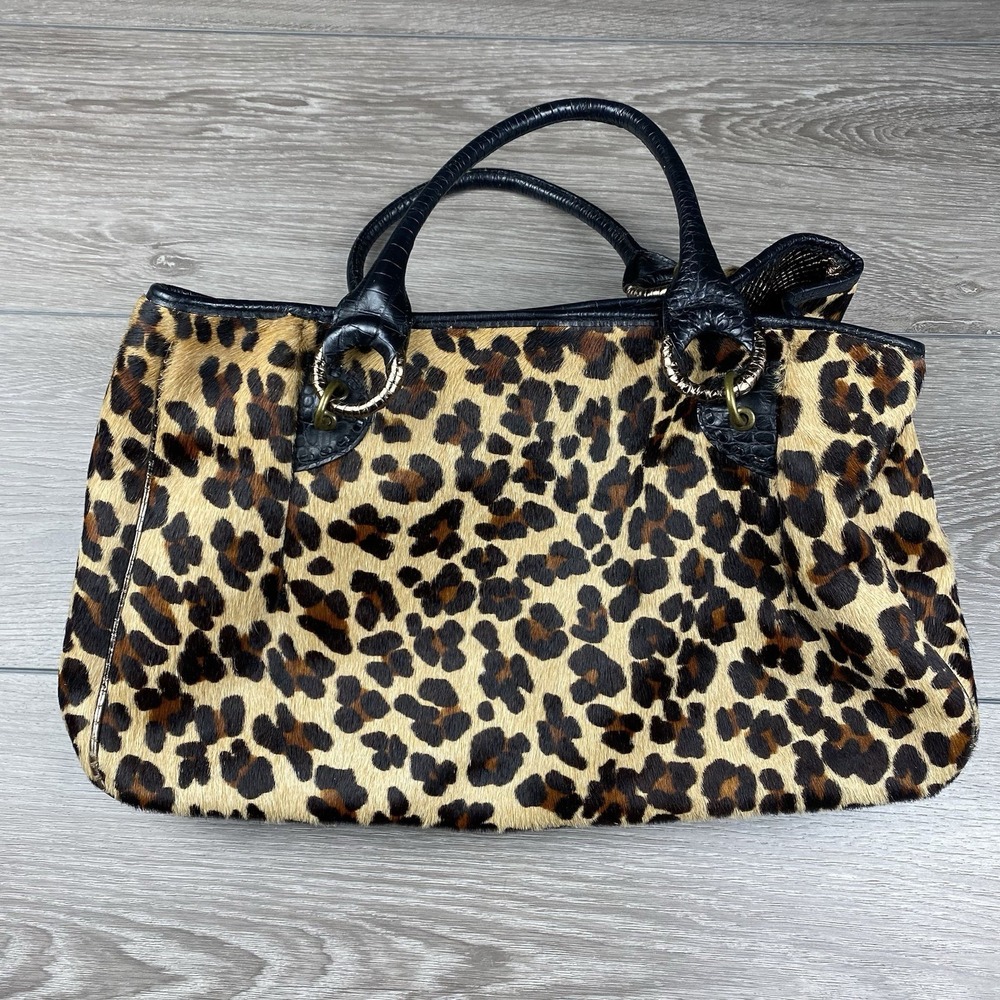Beverly Feldman Women's‎ Leather Shoulder Bag Leopard Black Brown Read